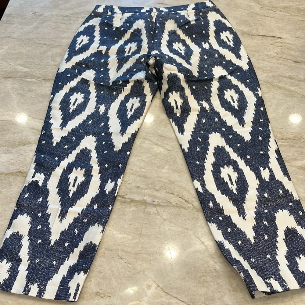 J Crew‎ Collection | Silk Ikat Print Cigarette Pants | Navy & White | Women's 6